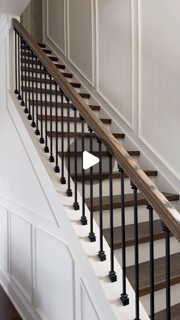 DAP Global Inc. | The perfect staircase makeover does exist 🙌 _ _ _ #DIYWithDAP #diyproject #homemakeover #homeimprovement #staircasedesign #interiormak... | Instagram Entryway And Stairs Ideas, Stairway Transformation, Diy Stairs Makeover Railings, Stair Railing Ideas Modern Farmhouse, Banister Ideas Modern, Farmhouse Steps Stairways, Staircase Walls Makeover, Builder Grade Stair Makeover, Change Stair Railing