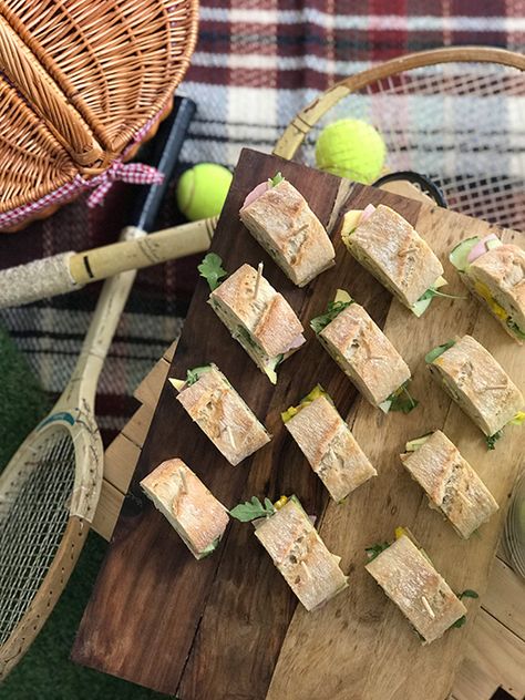 Tennis Themed Food, Tennis Party Food, Breakfast At Wimbledon Party, Wimbledon Party Food, Wimbledon Food, Bachelorette Tennis, Tennis Bachelorette, Picnic At Home, Croquet Party