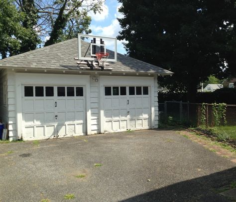 1940s Bungalow, Backyard Basketball Court, Irish Farmhouse, Home Basketball Court, Garage Door House, Basketball Court Backyard, Backyard Basketball, Paint Room, Basketball Court Flooring