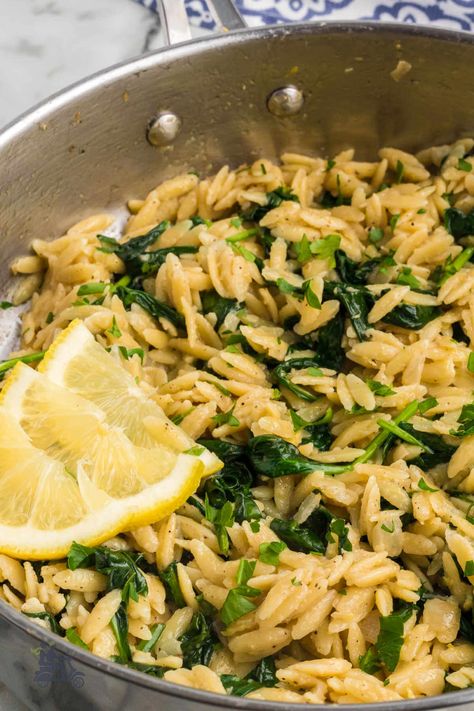 Salmon Spinach Orzo Recipe, Lemon Herb Orzo, Orzo And Green Beans, Orzo Easy Recipe, Orzo Lemon Pasta, 0rzo Recipes, Shrimp Spinach Orzo Recipe, Orzo And Spinach Recipes, Orzo Recipes Dairy Free