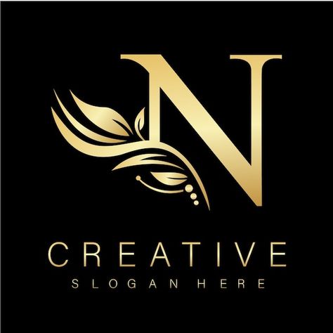 Vector gold letter n logo design with lu... | Premium Vector #Freepik #vector #logo-design #business-logo #creative-logo #fashion-logo N Letter Logo Design Creative, N Logo Design Letters, Letter N Logo Design, Letter N Logo, N Logo Design, Lotus Logo, Idea Logo, N Logo, Stylish Logo