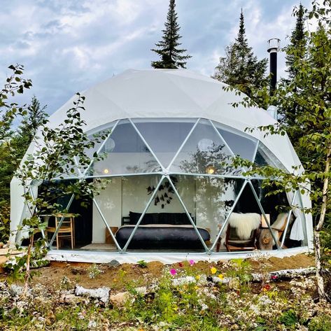 Inspired Spaces & Food Forest Space Food, Glamping Resorts, Forest Scenery, Dome House, Dome Tent, Food Forest, Geodesic Dome, Pressure Washing, Space Design