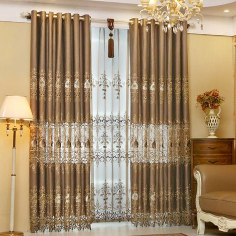 [US $182.85] NYYBXFKDD European-style elegant water soluble sitting room  #elegant #europeanstyle #nyybxfkdd #room #sitting #soluble #water Brown Living Room Walls, Best Living Room Colors, Best Living Room Paint Color, Dark Brown Living Room, Gold Curtains Living Room, Luxury Curtains Living Room, Home Creative Ideas, Curtain Living Room, Curtains Living Room Modern