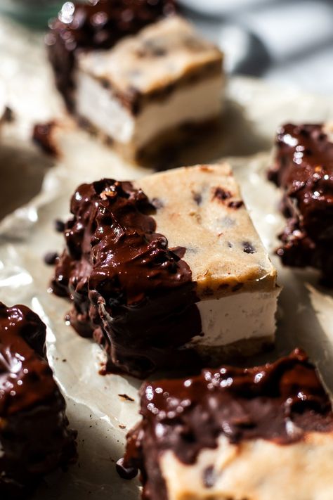 Easy Small Batch Cookie Dough Ice Cream Bars - Vegan and Dairy Free! Cookie Dough No Eggs, Raw Cookie Dough Recipe, Vegan Cookie Dough Ice Cream, Ice Cream Cookie Dough, Small Batch Cookie, Vegan Sweetened Condensed Milk, Dairy Free Sweets, Vegan Chocolate Ganache, Banana Diaries