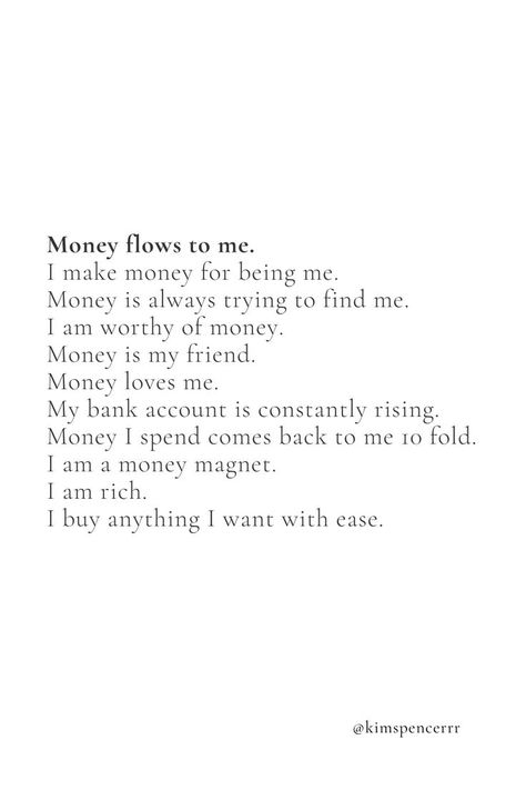 Money flows to me and 10 more affirmations to manifest money and have a money and abundance mindset  #affirmations #moneyaffirmations #manifestingaffirmations #manifestingmoney #abundancemindset Manifest More Money, I Have Money Affirmations, Rev Ike Money Affirmations, Make More Money Quotes, Abundance Mindset Affirmations, Money Mindset Affirmations, Saving Money Affirmations, Manifesting Money Aesthetic, Money Abundance Aesthetic