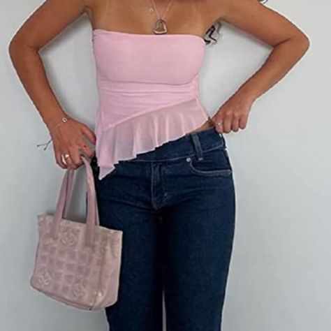 Off Shoulder Bustier, Crop Tops Aesthetic, Bustier Crop Tops, Short Wrap Skirt, Crop Top Aesthetic, Yoga Wear Women, Women Y2k, Lace Strapless, Pink Girly Things