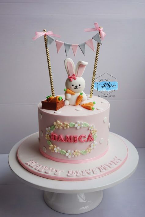 Bunny Theme Birthday Cake, First Birthday Bunny Theme, Bunny Theme Cake, Birthday Bunny Theme, Birthday Tart, Bunny Rabbit Cake, Bunny Birthday Cake, Star Wars Birthday Cake, Birthday Bunny