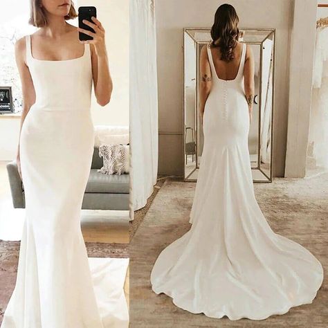 Top 8 Summer Wedding Dresses Trends 2024 – MyChicDress Boho Wedding Dress Mermaid, Square Neck Wedding Dress, Backless Mermaid Wedding Dresses, Ivory Wedding Dresses, Simple Bridal Gowns, Wedding Dresses Uk, Satin Wedding Gown, Wedding Dress Mermaid, Dress Mermaid