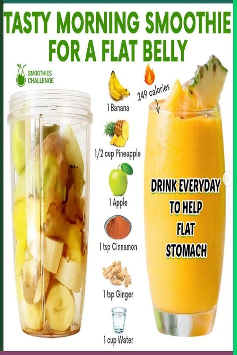 tasty morning smoothie for a flat belly Flat Belly Smoothie, Resep Smoothie, Healthy Juice Drinks, Fruit Smoothie Recipes Healthy, Easy Healthy Smoothies, Smoothie Recipes Healthy Breakfast, Resep Diet, Smoothie Drink Recipes, Juicer Recipes