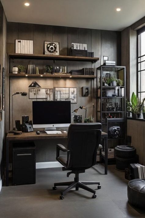 Luxury small kitchen decoration ideas Industrial Office Design Workspaces, Industrial Working Space, Small Kitchen Decoration Ideas, Loft Office Ideas, Industrial Interior Design Office, Luxury Small Kitchen, Office Decor Industrial, Industrial Workspace, Industrial Office Space