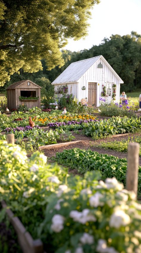 Homesteading Today Hobby Farm Garden, Tiny Home Homestead, Home Farm Garden, Backyard Farmers Market, Cozy Homestead Aesthetic, Self Sufficient Aesthetic, Cottage Veggie Garden, Dream Farm Life, How To Make A Garden