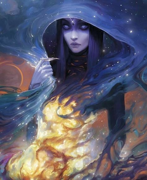 Dark Fantasy Viking Art, Psychic Fantasy Art, Woman Made Of Stars, Primordial Elemental, Galaxy Character Design, Evelynn League Of Legends, High Priestess, Dnd Art, Arte Fantasy