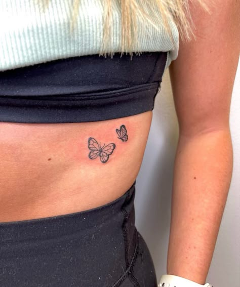 Small Butterfly Tattoo On Ribs For Women, Rib Tattoo Placement, Tattoo Side Rib, Butterfly Rib Tattoo, 2001 Tattoo, Dainty Tats, Rib Tattoo Placements, Tattoo Queen, Tattoos On Side Ribs