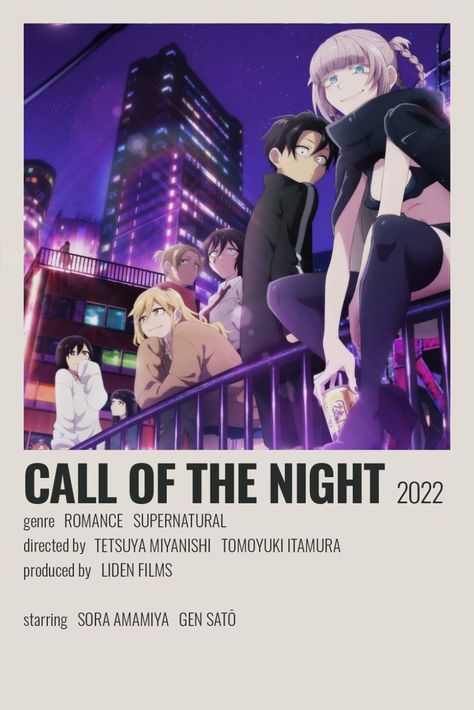 call of the night minimalist anime poster Romance Anime List, Yofukashi No Uta, Call Of The Night, Anime Sites, Anime Websites, Best Romance Anime, Japanese Animated Movies, Anime Suggestions, Good Anime Series