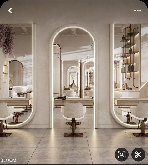 Wabi Sabi Hair Salon, Unique Salon Ideas, Salon Counter Design, Saloon Interiors Ideas, Salon Front Desk Ideas, Beauty Salon Design Ideas, Makeup Studio Interior Design, Hair Salon Interior Design Luxury, Salon Set Up Ideas