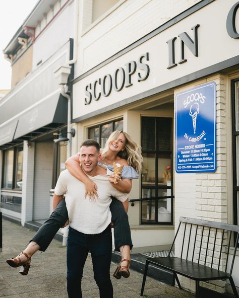 ice cream + sunset walks in the park for your engagement photos >>> Olivia and Jesse told me one of their favorite things to do together is get ice cream! 🍦 So we went to one of their favorite ice cream shops, @scoops_in_carnegie, for the start of the session. After a sweet treat we headed to one of Pittsburgh’s busiest locations, Melon Park! I used to shoot there several times a month before I moved away, and for good reason! It’s super pretty. 🤩 I’m shooting their wedding in Charlesto... Ice Cream Engagement Photos, Ice Cream Shop Photo Shoot, Things To Do Together, Disney Engagement, Ice Cream Shops, Photo Mood, Vacation Photography, Wedding Portrait Photography, Engagement Inspo