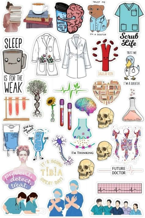 Doctor Aesthetic Stickers, Medicine Stickers Free Printable, Cute Medical Stickers, Doctor Stickers Printable, Medical Stickers Free Printable, Medical Stickers Aesthetic, Doctor Printable, Medical Artwork, Sticker Design Ideas