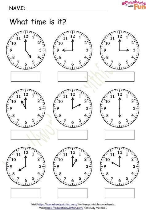 O Clock Worksheet, Clock Worksheets, Measurement Worksheets, Worksheet Kindergarten, Fun Worksheets For Kids, Telling Time Worksheets, 24 Hour Clock, Ballpoint Pen Art, Kindergarten Reading Worksheets