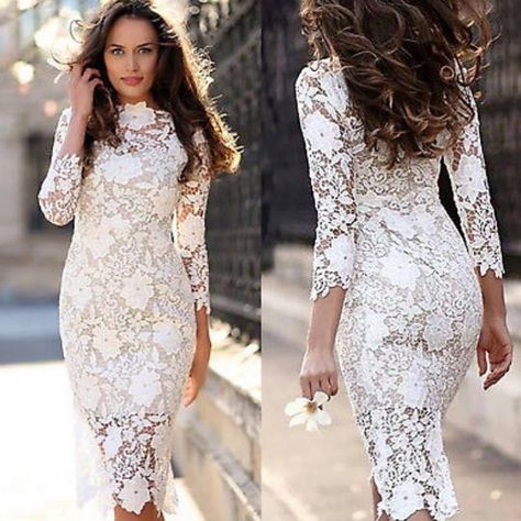 LuLuNina Elegance Instance Lace Bodycon Dress S / WHITE Pencil Dress Wedding, Prom Gown Elegant, White Lace Party Dress, Midi Lace Dress, Lace Dress Classy, White Lace Bodycon, Lace Pencil Dress, Slim Bodycon Dress, Lace Party Dress