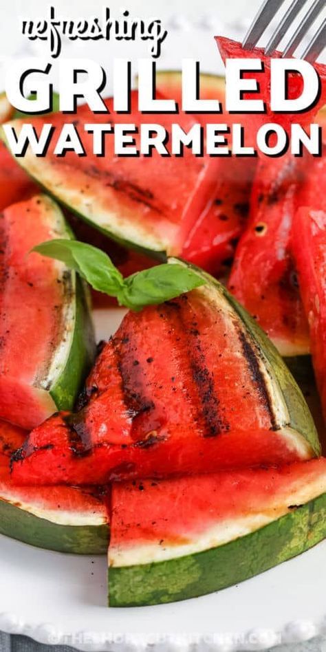 Take your next backyard bbq to the next level with this delicious balsamic grilled watermelon recipe. Ready in just two easy steps and a few minutes of prep, this easy side dish is fun, and festive, and unexpectedly delicious! Try it with extras like feta cheese or mint leaves. It's great as a side to chicken, shrimp, or steak. #grilledwatermelon #howtomakegrilledwatermelon #balsamicgrilledwatermelonrecipe #theshortcutkitchen Watermelon Steak Recipe, Grilled Watermelon Recipes, Watermelon Steak, Watermelon Recipe, Grilled Watermelon, Healthy Protein Snacks, Chicken Shrimp, Watermelon Recipes, Steak Recipe