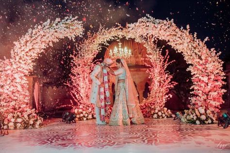 Jaimal Stage Decoration, Jaimala Stage Decoration, Jaimala Stage, Varmala Stage, Vidhi Mandap, Fairmont Jaipur, Indian Wedding Theme, Bridal Entry, Wedding Stage Backdrop