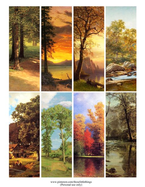 Vintage Forest Landscape Paintings Bookmarks Free Digital Collage Sheet - Free Printable Bookmarks - Marcalibros Imprimible Gratis #freeprintable #freebookmarks #freeprintablebookmarks #freebookmark #marcalibrosgratis Free Printable Bookmarks Templates, Bookmarks Free Printable, Free Printable Images, Journal Printables Free, Cool Bookmarks, Free Printable Bookmarks, Vintage Bookmarks, Vintage Forest, Bookmark Template