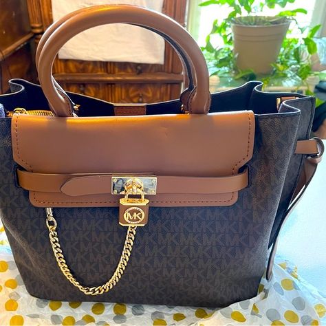 Michael Kors Hamilton Legacy Satchel/Crossbody bag.  Large, Brown & tan Michael Kors Collection, Michael Kors Hamilton, Leather Straps, Satchel, Crossbody Bag, Michael Kors, Pouch, Jewelry Watches, Best Deals