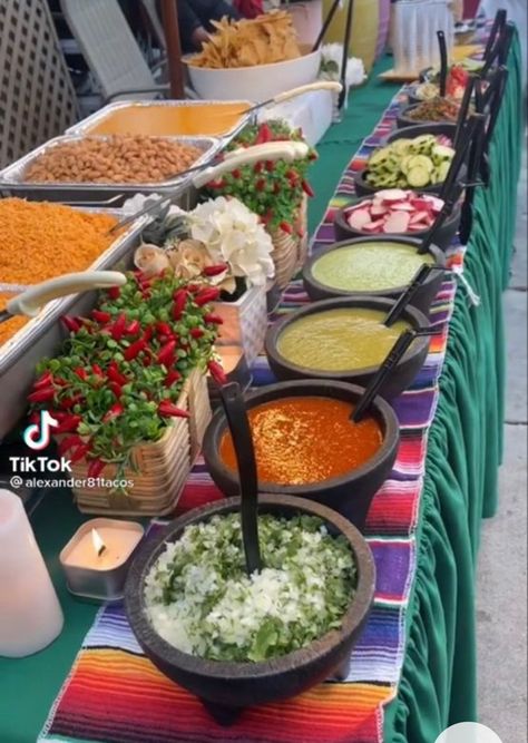 Fiesta Party Food, Taco Bar Wedding, Mexican Party Food, Taco Bar Party, Mexican Baby Shower, Mexican Theme Party, Mexican Birthday Parties, Mexican Themed Weddings, Nacho Bar