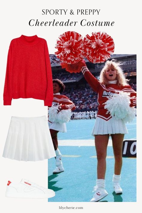 Cheerleader Inspired Outfit, Cheerleader Outfit Ideas, Cheerleader Costume Diy, Cheerleading Outfits Halloween, Diy Cheerleader Costume, Cheerleader Costume Halloween, Sporty Halloween Costumes, Chic Halloween Costumes, Small Halloween Party