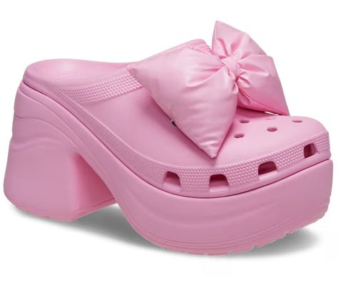 Siren Bow Clog - Crocs High Heel Crocs, Heel Crocs, Fantasy Dream, Crocs Pink, Shoes Crocs, Dream Summer, Pink High Heels, Pink Tweed, Women's Crocs