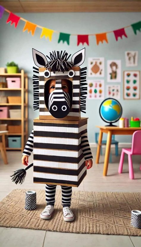 Maskembal Ideas For Kids, Animal Costumes For Kids, Uses For Vinegar, Fancy Dress Costumes Kids, Cardboard Crafts Kids, Cardboard Costume, Baby Kostüm, Diy Costumes Kids, Animal Costumes