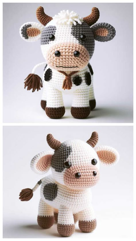 Crochet Cow Marlee Amigurumi Free Pattern - Free Amigurumi Crochet Cow Mobile Pattern, Cow Free Pattern Crochet, Crochet Pattern For Cow, Free Crochet Highland Cow, Crocheted Farm Animals, Crochet Cow For Beginners, Crochet Cow Patterns Free, Crochet Bison Pattern Free, Crochet Amigurumi Cow Free Pattern