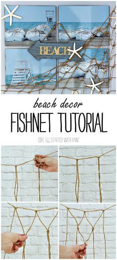 Beach Decor: How to Make Decorative Fishnet #snapfishbloggers Decor Marin, Deco Marine, Nautical Diy, Beach Room, Beachy Decor, Beach Diy, Beach Wall Decor, Beach Bedroom, בר מצווה