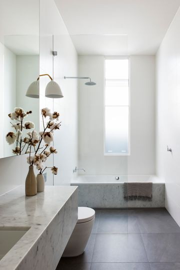 Yarraville Residence Carerra Tile, Light Grey Tile Bathroom, Grey Tile Bathroom, Soothing Bathroom, Paris Bathroom, Steel Frame Doors, Tub Design, Bathroom Large, Bathroom Oasis