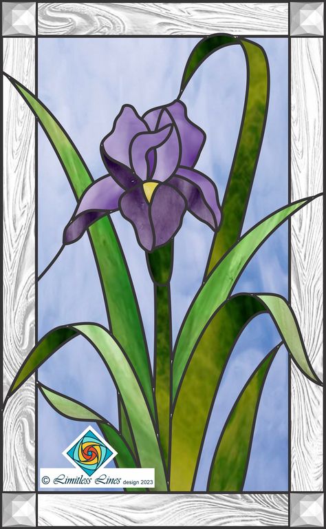 Iris Mosaic Pattern, Stained Glass Iris Pattern, Stained Glass Art For Beginners, Iris Stained Glass Pattern, Stained Glass Flowers Patterns Simple, Stained Glass Patterns Flowers, Floral Stained Glass Patterns, Stained Glass Flowers Patterns, Beginner Stained Glass Projects