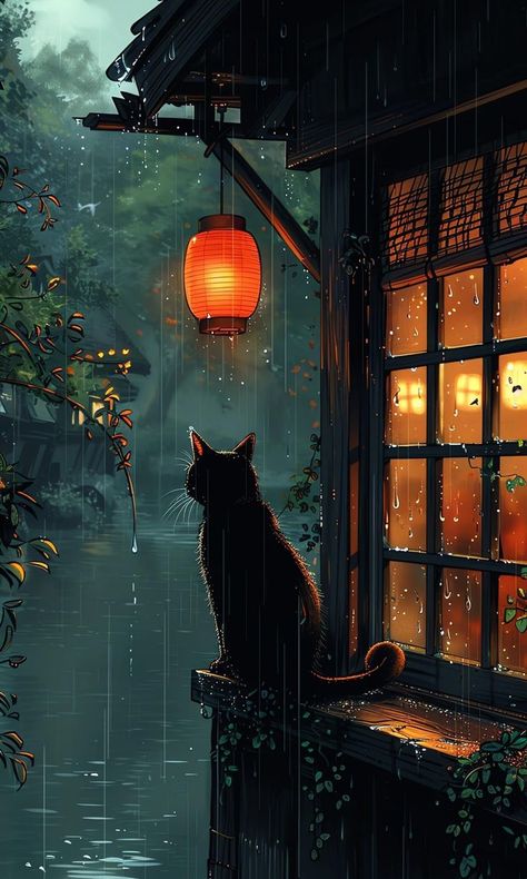 Screen Pictures Backgrounds, Cute Anime Phone Wallpapers, Digital Art Iphone Wallpaper, Funny Wall Painting, Cat Wallpaper Art Aesthetic, Cat Background Aesthetic, Funny Wallpapers Aesthetic, Scenery To Paint, Phone Wallpaper Rain