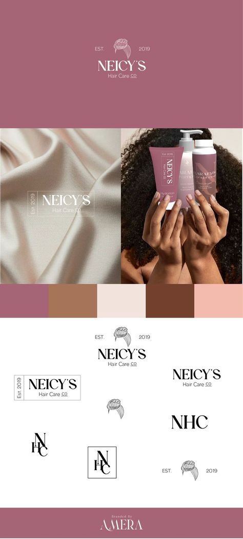 Feminine, muted color palette, photo logo design, hair care, branding, purple, brown, peach, logo, logo variation, logo submarks, shampoo packaging, packaging design, monogram Cosmetic Color Palette Branding, Beauty Business Color Palette, Fashion Logo Color Palette, Hair Brand Logo Design, Color Palette For Skincare Brand, Shampoo Branding Design, Hair Care Branding Design, Cosmetic Logo Design Beauty Products, Shampoo Logo Design