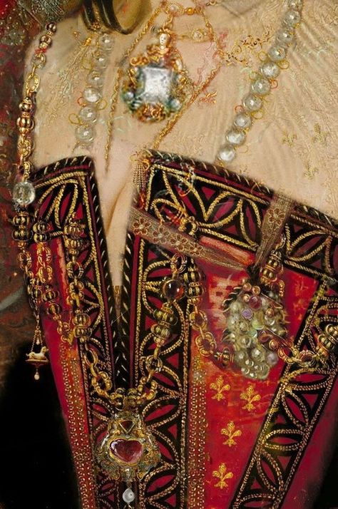 Belleza en los detalles. Queen Of France, Elizabethan Era, Medieval Jewelry, Royal Jewels, Clothing Details, Detail Art, Historical Costume, Classical Art, Historical Dresses