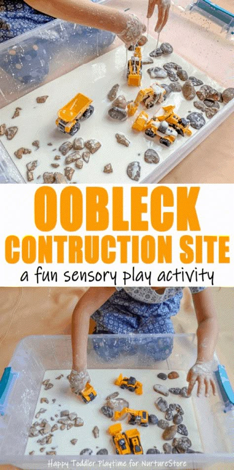 Construction Oobleck, Quiet Toddler Activities, Construction Theme Preschool, Preschool Construction, Transportation Activities, Construction Play, Happy Toddler, Sensory Play Ideas, Play Activity