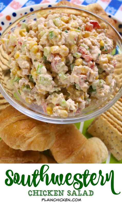 Southwestern Chicken Salad, Football Friday, Southwest Chicken Salad, Southwestern Chicken, Southwest Chicken, Diner Recept, Plain Chicken, Chicken Salad Recipe, Green Pepper