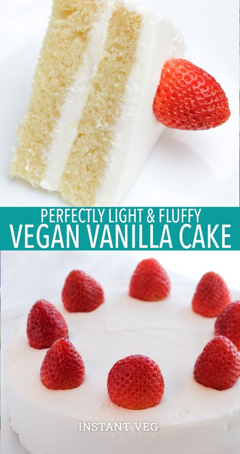 The BEST vegan cake! This vegan vanilla cake is pure perfection. It’s light, fluffy, and moist – with just the right amount of vanilla flavor. Top it off with my vegan buttercream frosting for a cake that’s straight from heaven. #vegancake #veganvanillacake #veganshortcake #veganbirthdaycake #bestvegancake #veganwhitecake #vegandesserts #easyvegancake Banana Diaries, Vegan Vanilla Cake, Vegan Buttercream, Vegan Baking Recipes, Vegan Cake Recipes, Eggless Baking, Vanilla Cake Recipe, Vegan Sugar, Cake Vegan