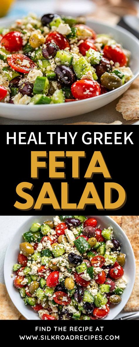 Greek Tossed Salad, Weight Watchers Greek Salad, Salad Ideas With Feta Cheese, Mederanian Salad, Healthy Feta Salad, Healthy Salad Recipes Low Calorie, No Lettuce Greek Salad, High Nutrient Salad, Medeteranian Recipes Salad