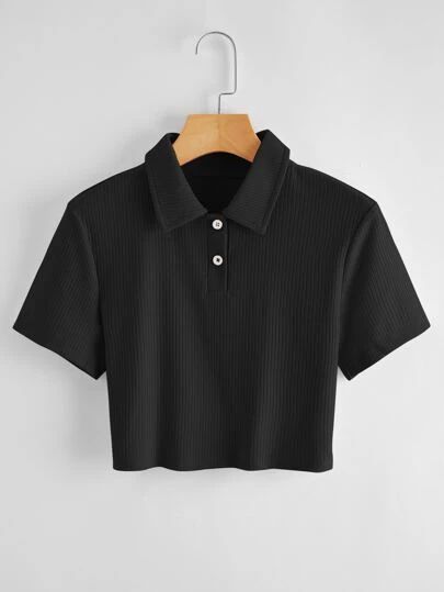 WishList | SHEIN Cheap Plain Polo Collar Top, Cheap Collared T-shirt For Summer, Casual Solid Color Polo Collar Top, Cotton Polo Collar T-shirt For College, Crop Polo Shirt, Polo Sweater Outfit, Baseball Jacket Outfit, Polo Shirt Outfits, Trendy Fashion Tops