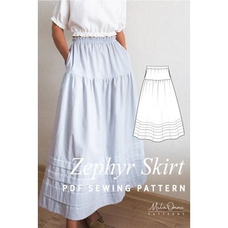 Zephyr Skirt Pattern - Boho Skirt Sewing Pattern with Pockets and Elastic Waist | MilaOnni sewing patterns Pattern Midi Skirt, Midi Dress Pattern, Elegant Midi Skirt, Skirt Sewing Pattern, Midi Skirt Pattern, Cute Sewing Projects, Skirt Sewing, Dress Weights, Skirt Patterns Sewing