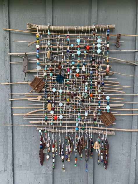 Nature Wall Hanging, Nature Weaving, Wrapped Sticks, Twig Art, Small Couch, Weaving Loom Projects, Paper Weaving, Diy Weaving, Weaving Projects