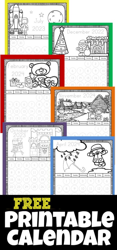 Kindergarten Math Printables, Kindergarten Calendar, Printable Worksheets For Kindergarten, Calendar Worksheets, Kindergarten Math Free, 12 Months Of The Year, Shapes Worksheet Kindergarten, Free Worksheets For Kids, Calendar Activities