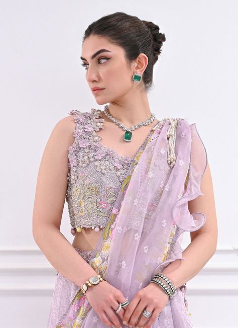 Lavender Lengha, Bridal Skin Care Routine, Lavender Lehenga, Bridal Skin, Bridal Skin Care, Farah Talib Aziz, Lavender Gown, Indian Lehenga Choli, Pearl Clutch