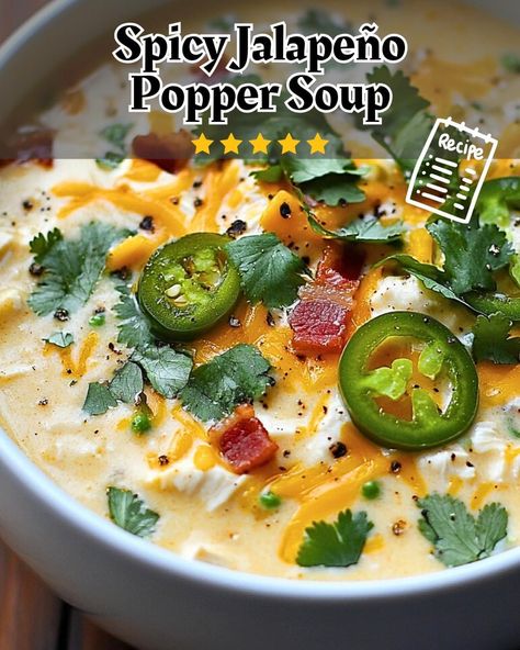 Creamy Spicy Jalapeño Popper Soup Jalapeño Popper Soup, Popper Soup, Spicy Soup Recipes, Baked Caprese Chicken, Jalapeño Peppers, Recipes Spicy, Soup Creamy, Jalapeno Recipes, Keto Soups