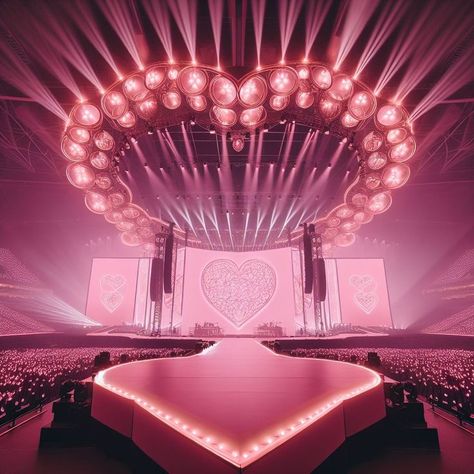 Tour Stage Concept, Stage Kpop Background, Pink Stage Design, Concert Stage Aesthetic, Pink Concert Aesthetic, Stage Design Concert, Concert Arena, Stage Aesthetic, Pink In Concert