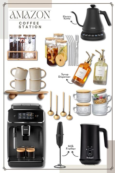 Coffee Corner Aesthetic, Coffee Corner Ideas, Maximalist Rooms, Pumpkin Syrup, Coffee Bar Station, Coin Café, First Apartment Checklist, Tea Station, Corner Ideas